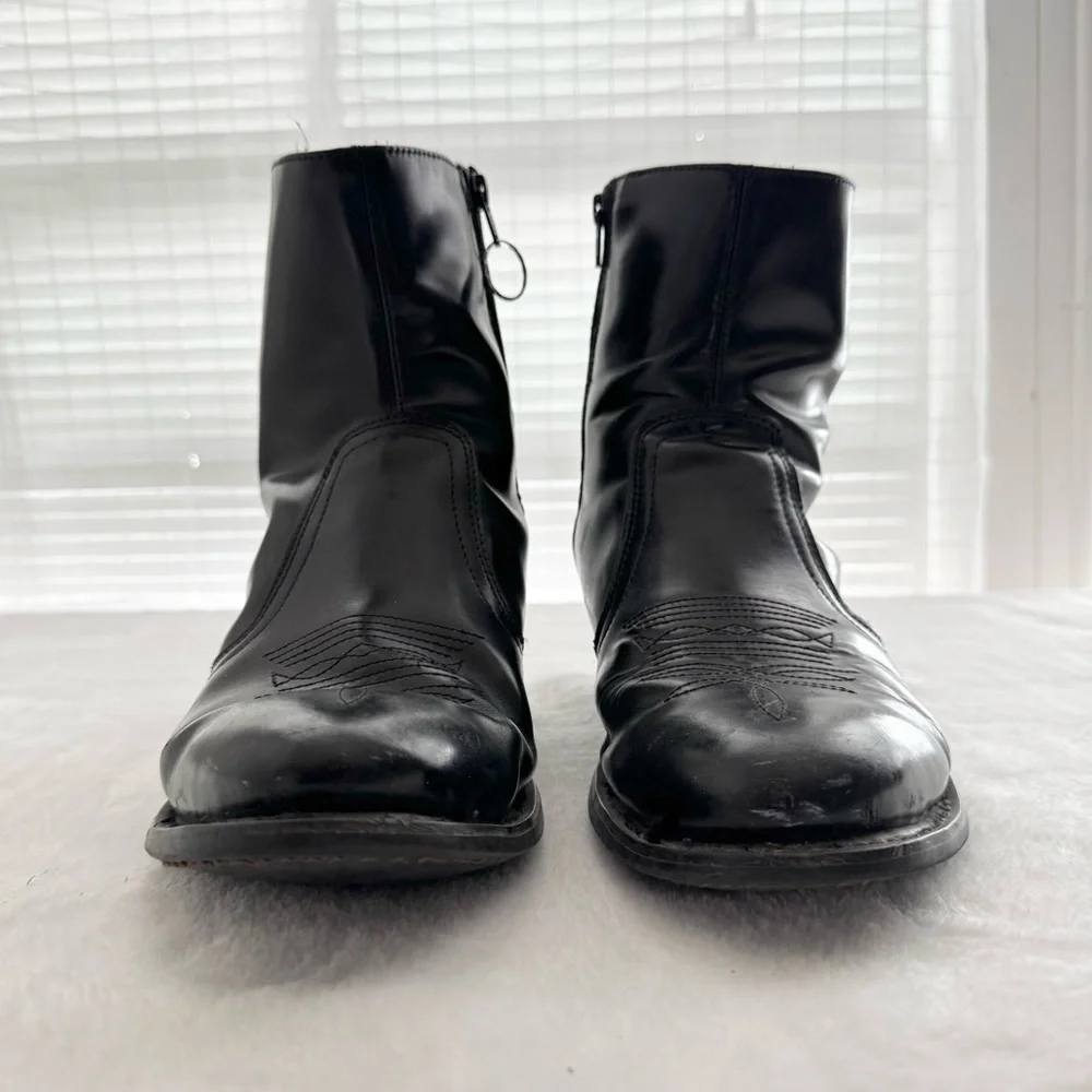 Vintage Men’s Leather Cowboy Ankle Boots Size 8.5 E Black - Picture 4 of 8